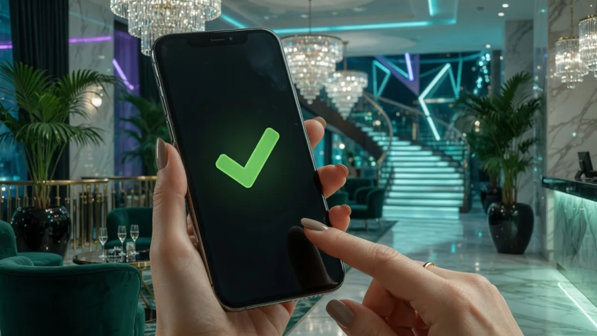 Smartphone with a green tick and casino chips